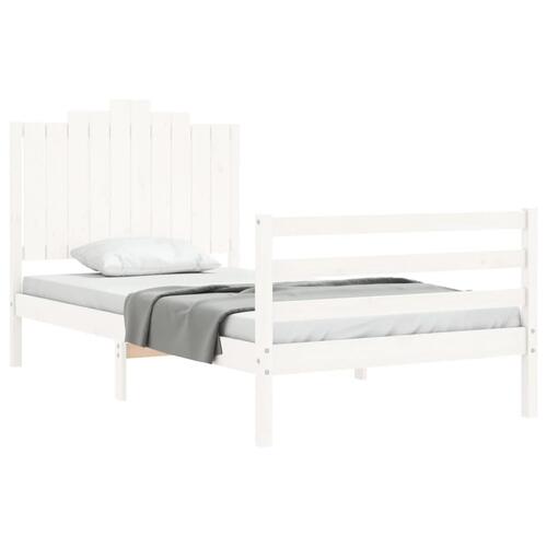Sengeramme med sengegavl 100x200 cm massivt træ hvid