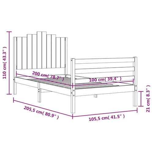 Sengeramme med sengegavl 100x200 cm massivt træ hvid