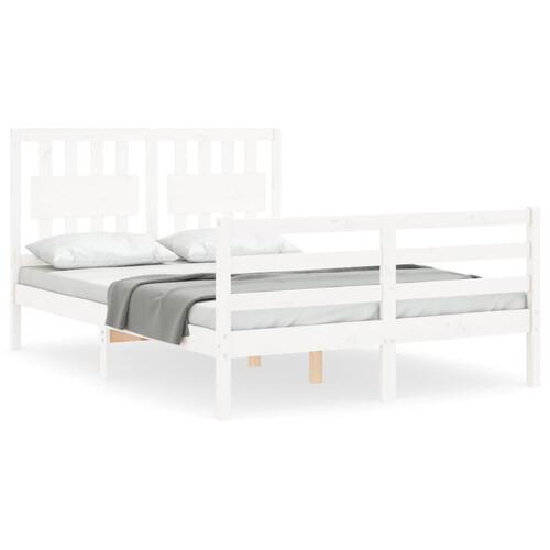 Sengeramme med sengegavl 140x190 cm massivt træ hvid