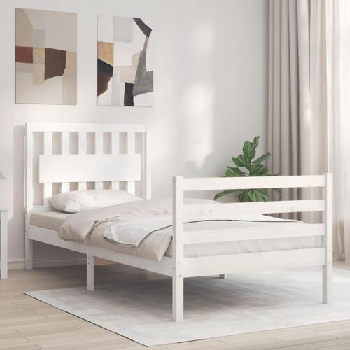 Sengeramme med sengegavl 90x200 cm massivt træ hvid