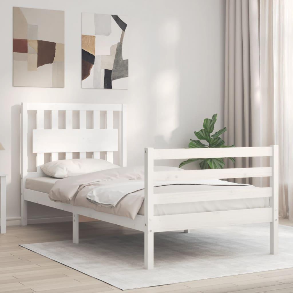 Sengeramme med sengegavl 90x200 cm massivt træ hvid