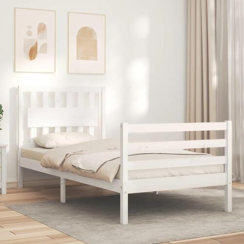 Sengeramme med sengegavl 90x200 cm massivt træ hvid