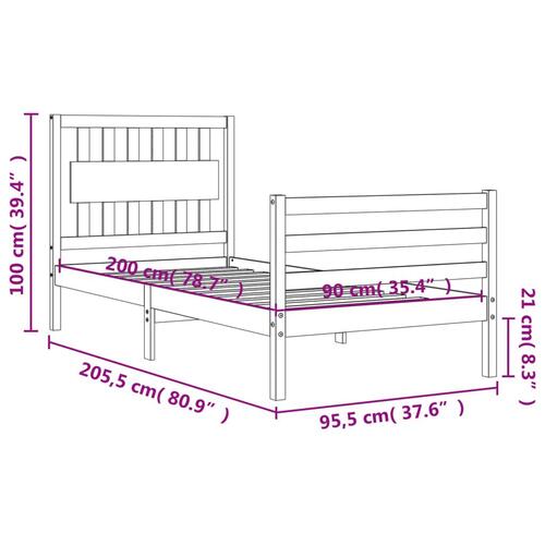 Sengeramme med sengegavl 90x200 cm massivt træ hvid