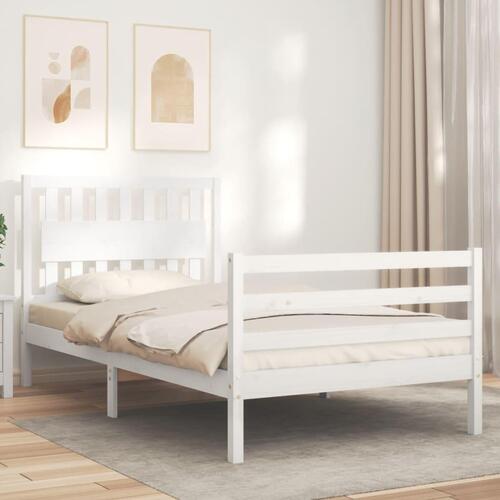 Sengeramme med sengegavl 100x200 cm massivt træ hvid