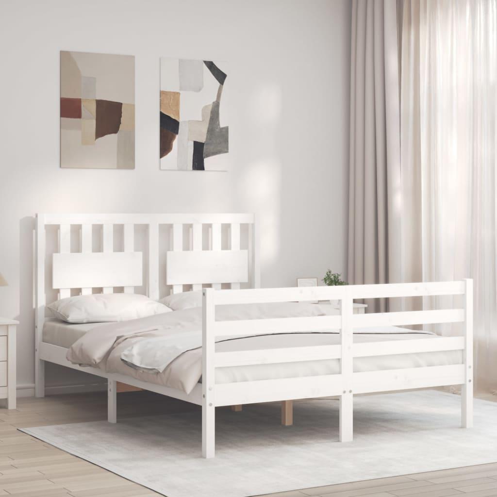 Sengeramme med sengegavl 140x200 cm massivt træ hvid