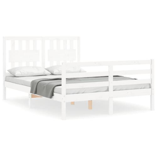 Sengeramme med sengegavl 140x200 cm massivt træ hvid