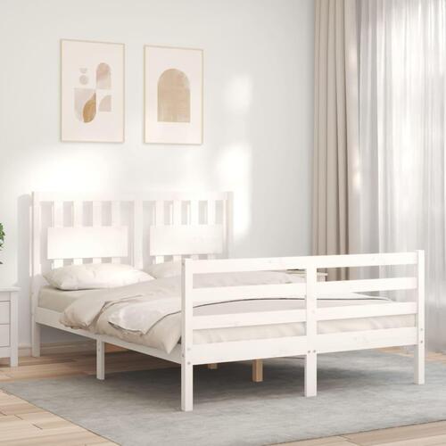 Sengeramme med sengegavl 140x200 cm massivt træ hvid