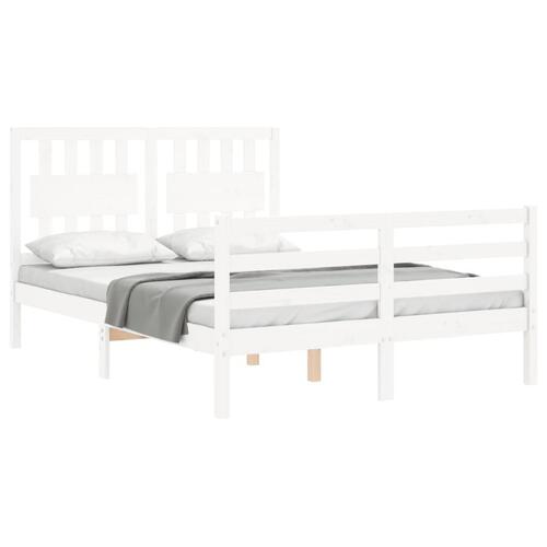 Sengeramme med sengegavl 140x200 cm massivt træ hvid