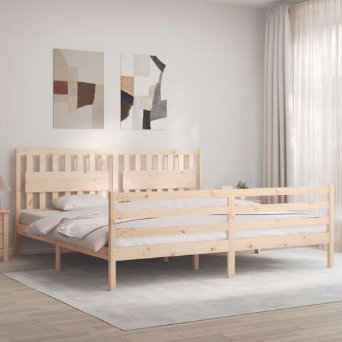 Sengeramme med sengegavl 200x200 cm massivt træ