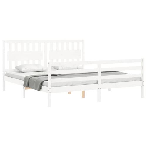 Sengeramme med sengegavl Super King Size massivt træ hvid