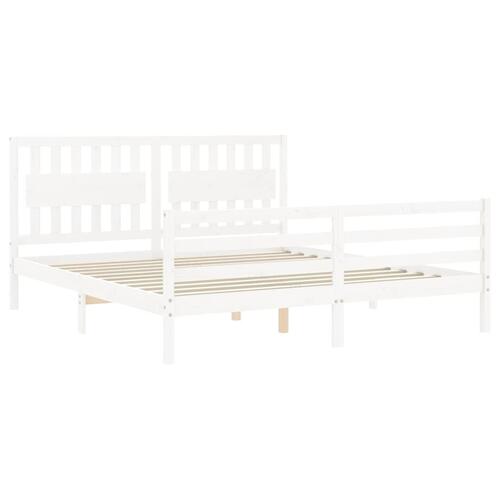 Sengeramme med sengegavl Super King Size massivt træ hvid