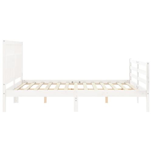 Sengeramme med sengegavl Super King Size massivt træ hvid