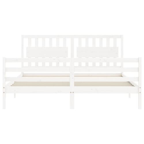 Sengeramme med sengegavl Super King Size massivt træ hvid