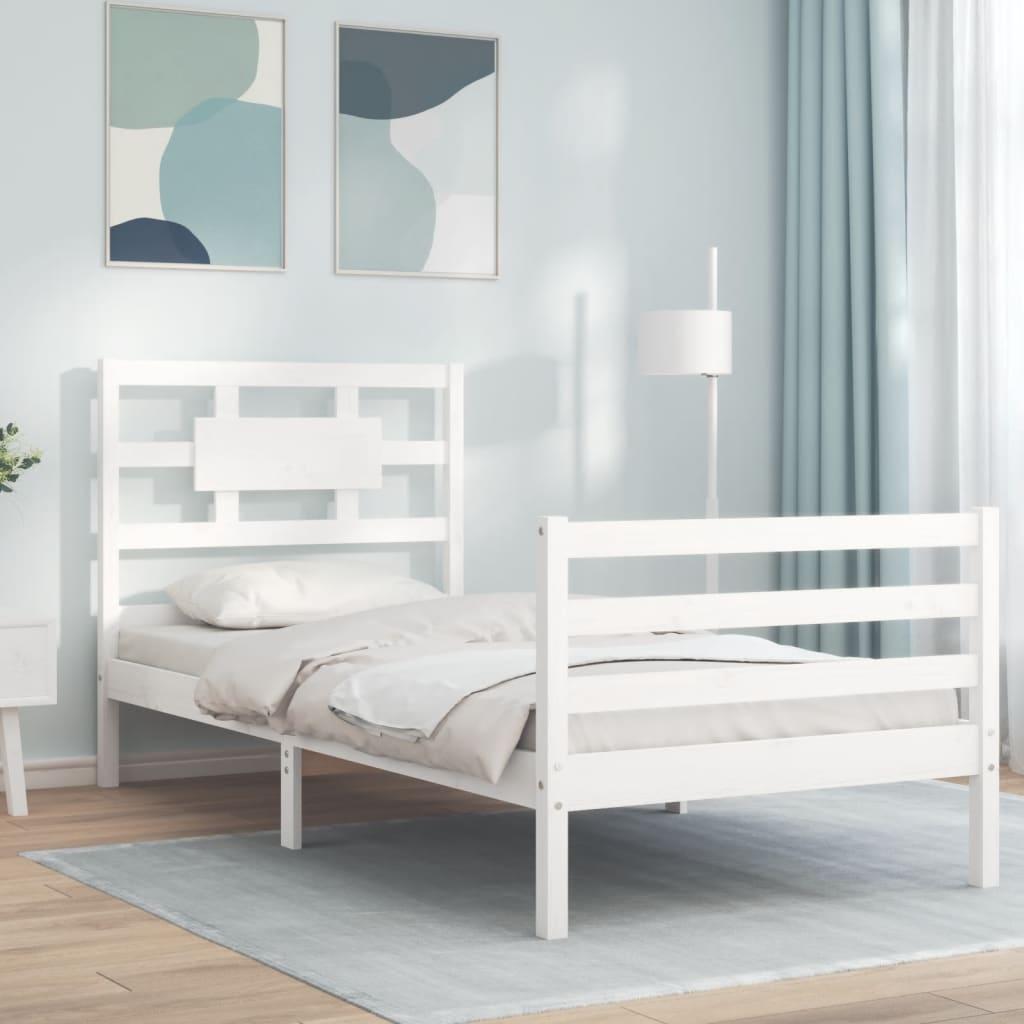 Sengeramme med sengegavl Single massivt træ hvid
