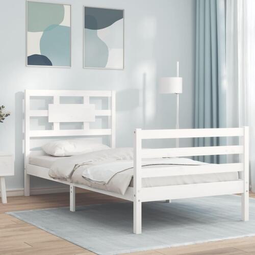 Sengeramme med sengegavl 90x200 cm massivt træ hvid