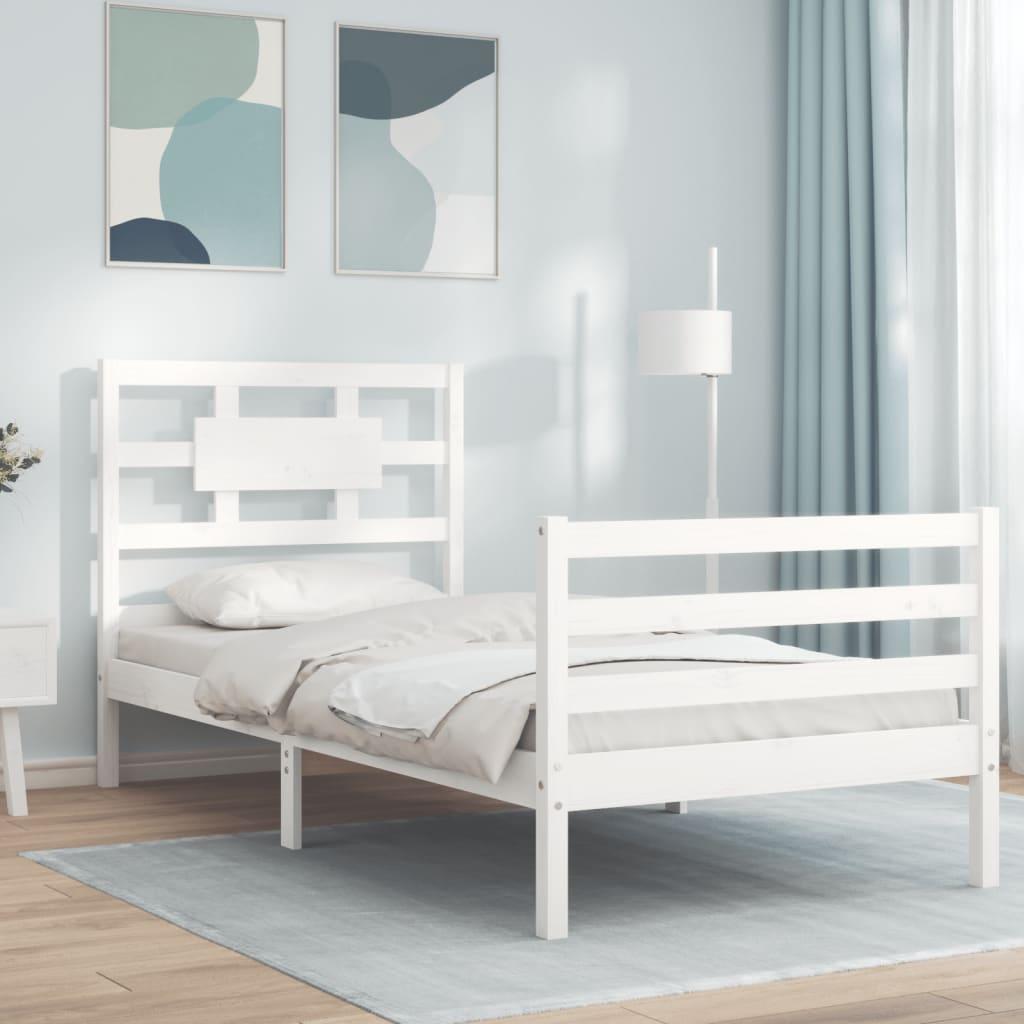 Sengeramme med sengegavl 90x200 cm massivt træ hvid