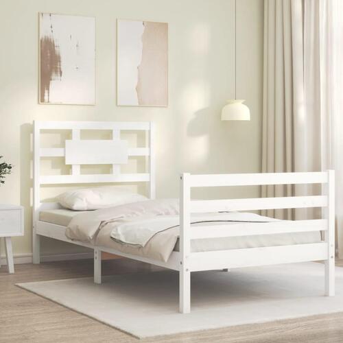 Sengeramme med sengegavl 90x200 cm massivt træ hvid