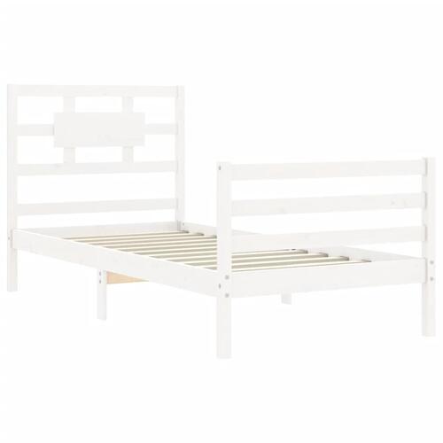 Sengeramme med sengegavl 90x200 cm massivt træ hvid