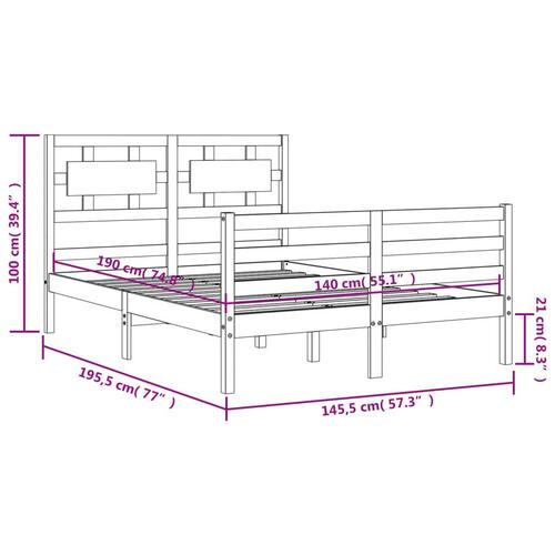 Sengeramme med sengegavl 140x190 cm massivt træ grå