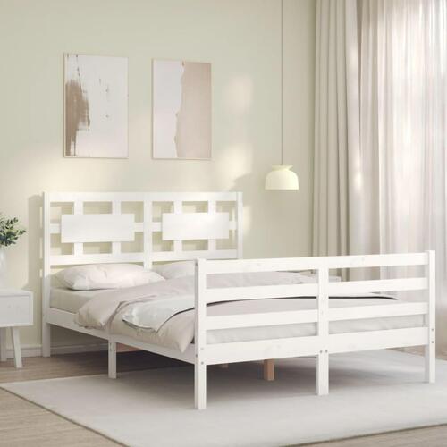 Sengeramme med sengegavl 120x200 cm massivt træ hvid