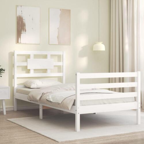 Sengeramme med sengegavl 100x200 cm massivt træ hvid