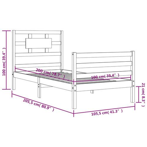 Sengeramme med sengegavl 100x200 cm massivt træ hvid