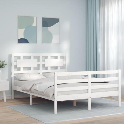 Sengeramme med sengegavl 140x200 cm massivt træ hvid