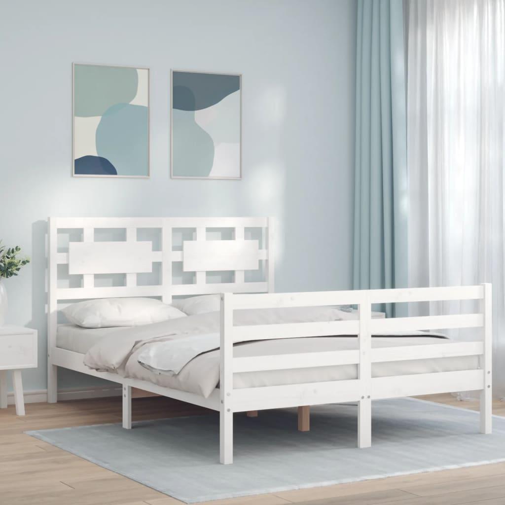 Sengeramme med sengegavl 140x200 cm massivt træ hvid