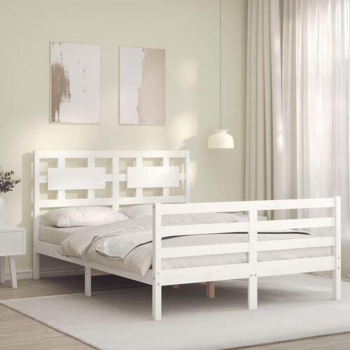 Sengeramme med sengegavl 140x200 cm massivt træ hvid