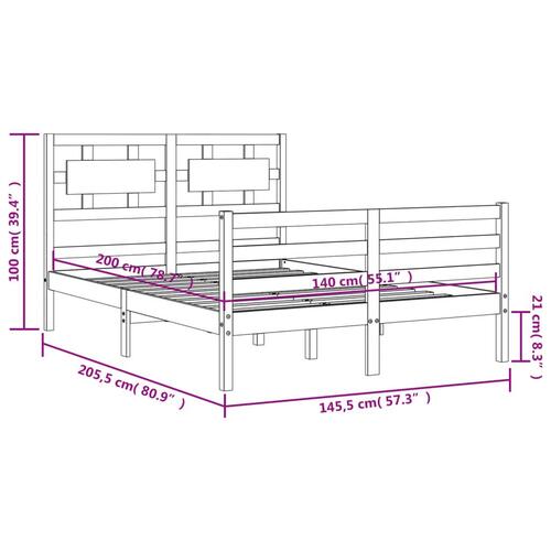Sengeramme med sengegavl 140x200 cm massivt træ hvid