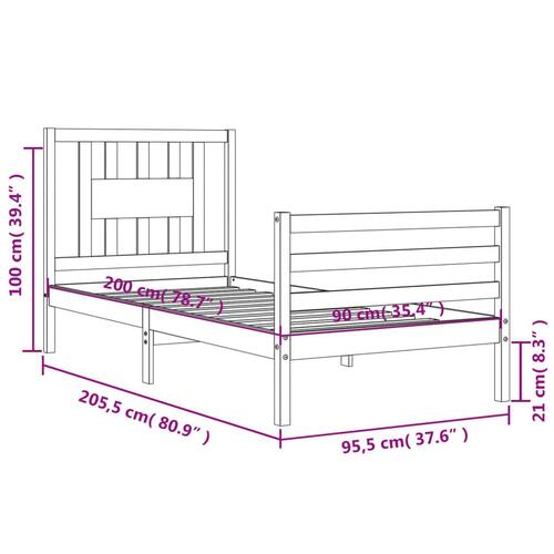 Sengeramme med sengegavl 90x200 cm massivt træ
