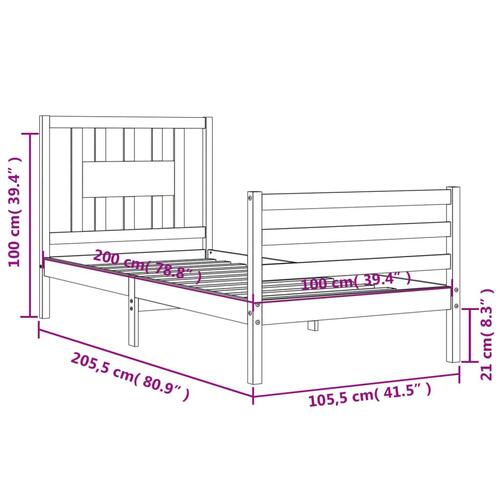 Sengeramme med sengegavl 100x200 cm massivt træ