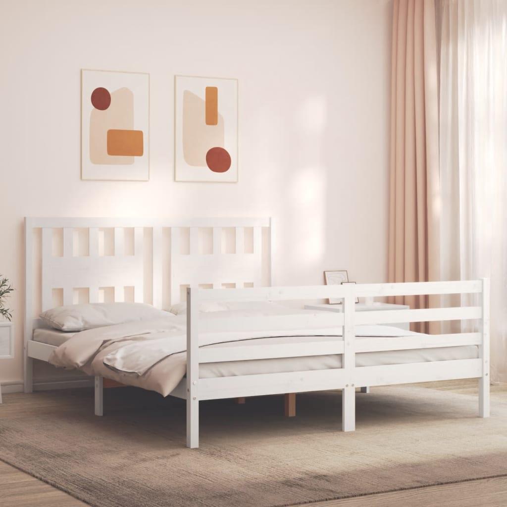 Sengeramme med sengegavl 160x200 cm massivt træ hvid