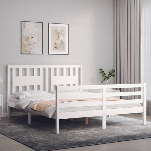 Sengeramme med sengegavl 160x200 cm massivt træ hvid