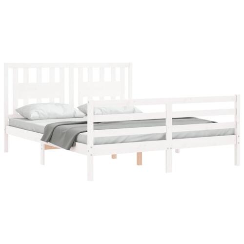Sengeramme med sengegavl 160x200 cm massivt træ hvid