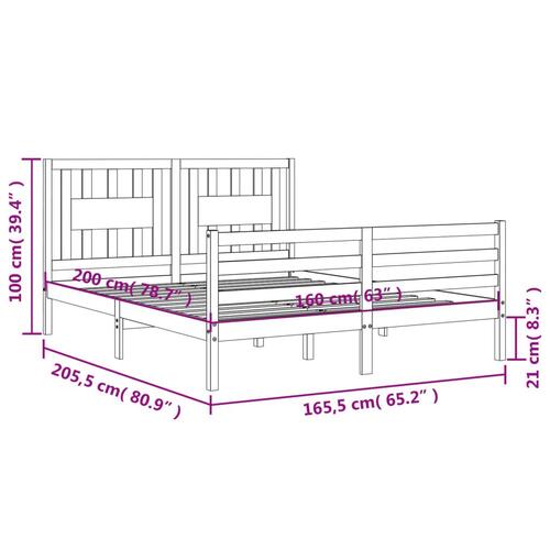 Sengeramme med sengegavl 160x200 cm massivt træ hvid