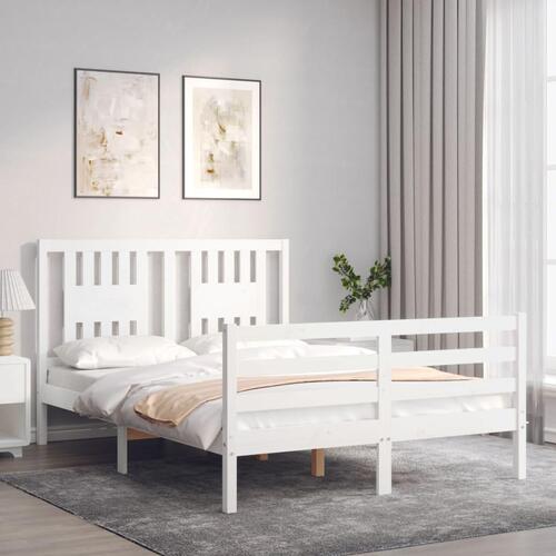 Sengeramme med sengegavl 140x190 cm massivt træ hvid