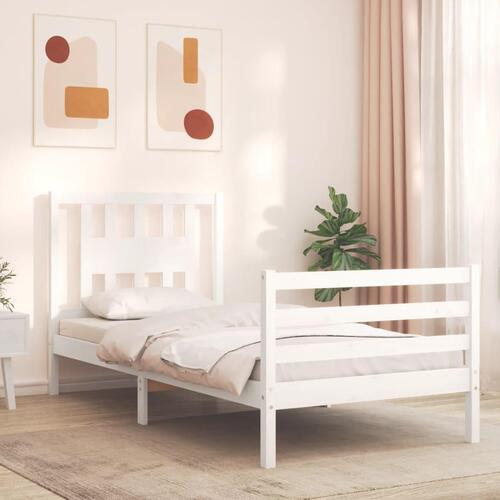 Sengeramme med sengegavl 90x200 cm massivt træ hvid