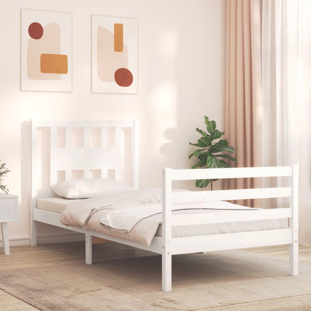 Sengeramme med sengegavl 90x200 cm massivt træ hvid