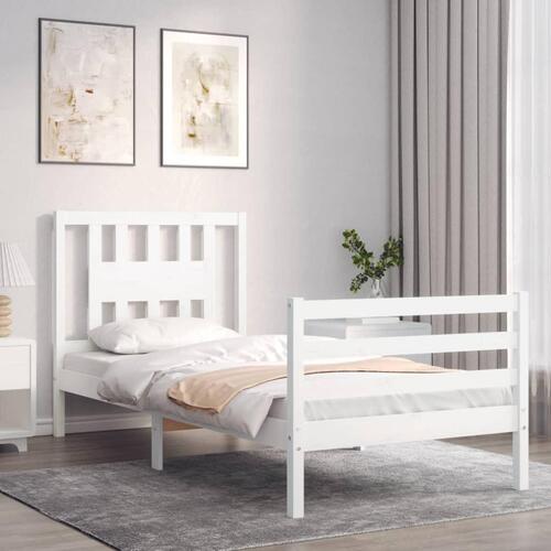 Sengeramme med sengegavl 90x200 cm massivt træ hvid