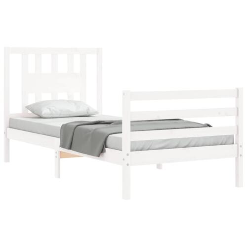 Sengeramme med sengegavl 90x200 cm massivt træ hvid