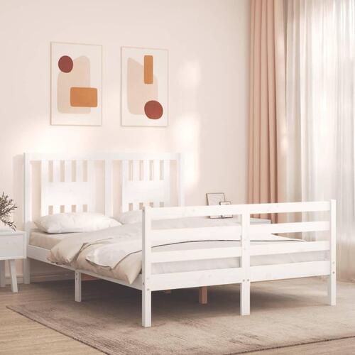 Sengeramme med sengegavl 140x200 cm massivt træ hvid