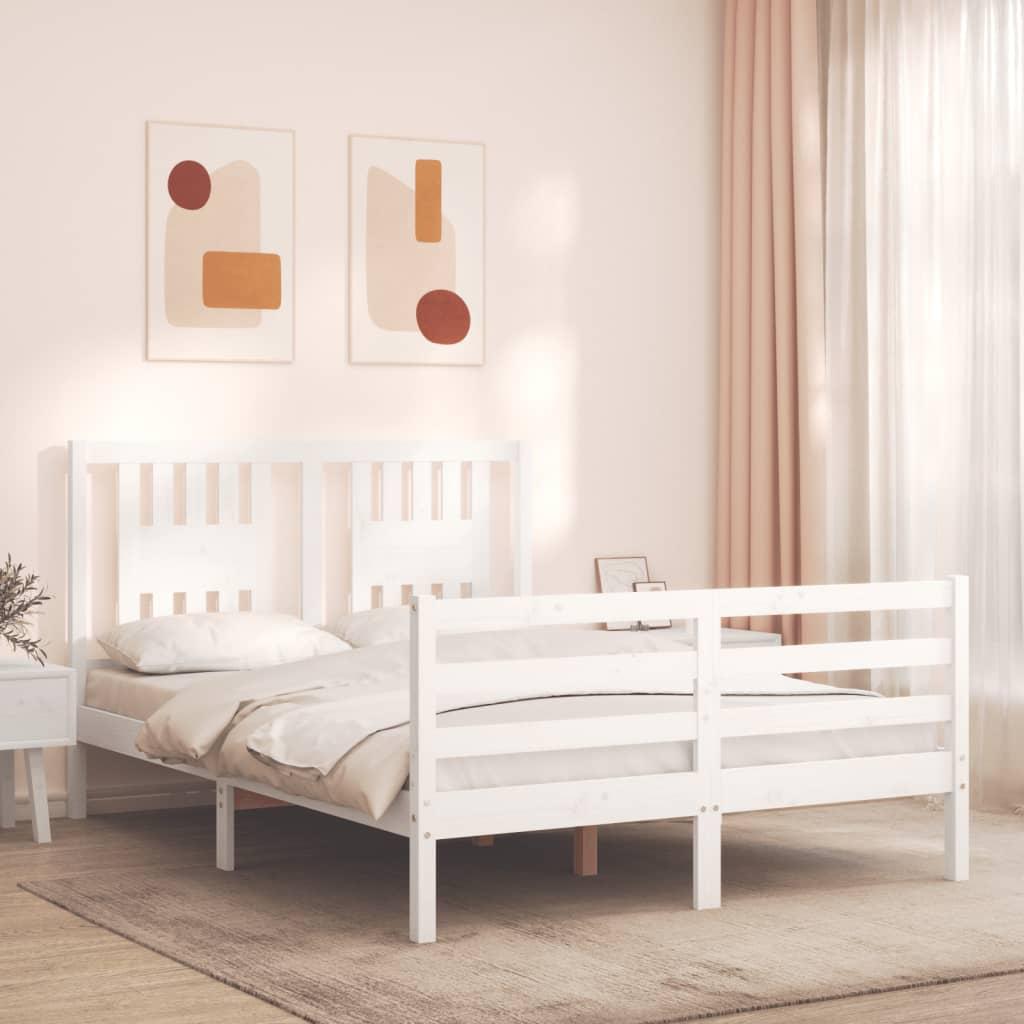 Sengeramme med sengegavl 140x200 cm massivt træ hvid