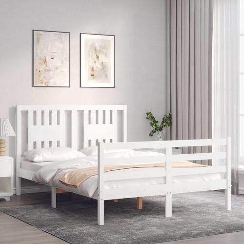 Sengeramme med sengegavl 140x200 cm massivt træ hvid