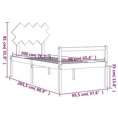 Seniorseng med sengegavl 90x200 cm massivt træ