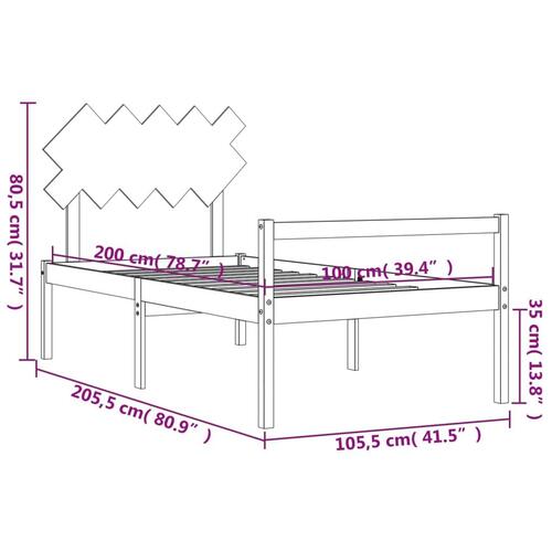 Seniorseng med sengegavl 100x200 cm massivt træ