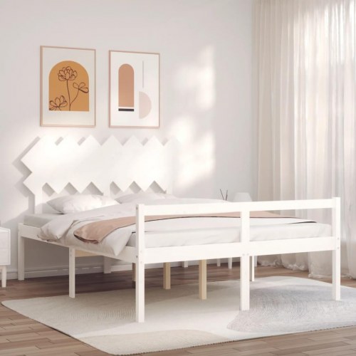 Seniorseng med sengegavl 140x190 cm massivt træ hvid