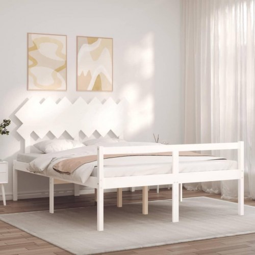 Seniorseng med sengegavl 140x190 cm massivt træ hvid
