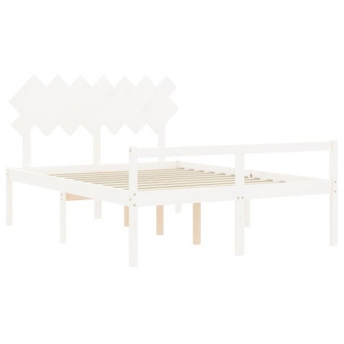 Seniorseng med sengegavl 140x190 cm massivt træ hvid