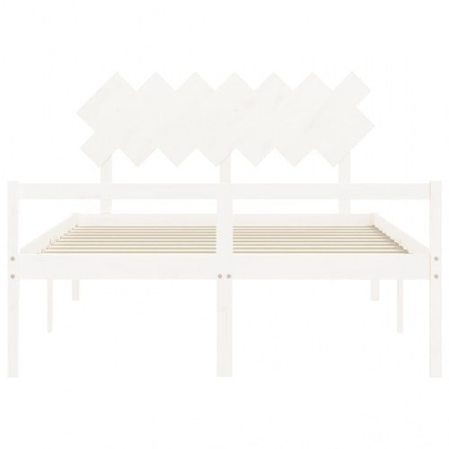 Seniorseng med sengegavl 140x190 cm massivt træ hvid